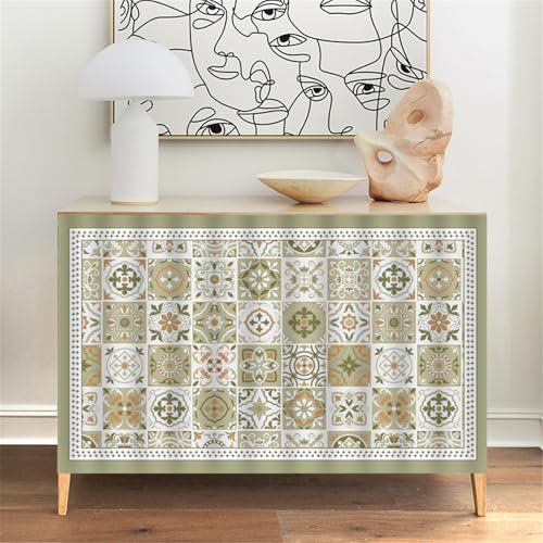 Surwin Schrank Vorhang Küche Selbstklebend Schrankvorhänge Küche, Kleiderschrank Staubdichter Vorhang Privatsphäre Scheibengardinen für Regale, Wandpaneele, Retro Mandala (Grün,B80xH140cm)