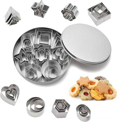 Cookie Cutters Shapes Baking Set, 24 Pcs Cookie Cutters with Metal Packaging Box, Stainless Steel Biscuit Cutter 8 Styles in 3 Sizesfor Kitchen Baking and Playdough Cutters(Silver)