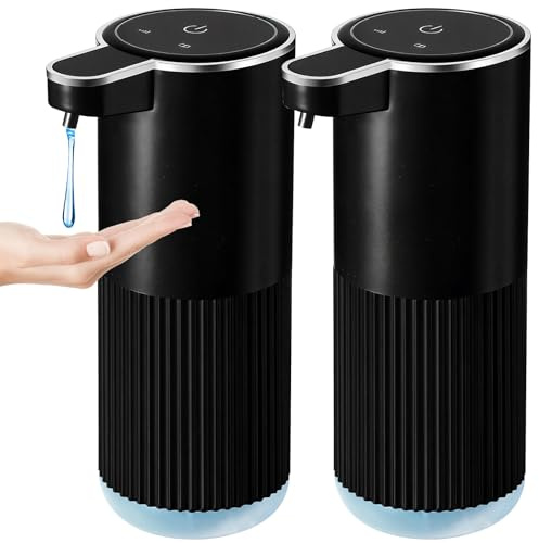RYTOXILO Automatic Soap Dispenser, 2 Pack Black Touchless Liquid Soap Dispenser for Bathroom, 13.5 Fl Oz Plastic Electric Auto Dish Soap Dispensers Wall Mount for Kitchen with Adjustable Volume