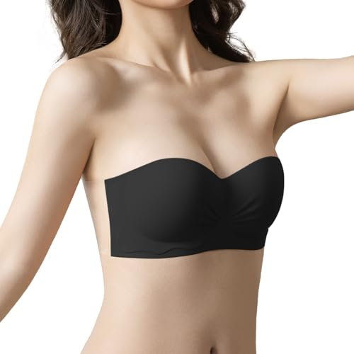 FOX-TECH Reggiseni Adesivi, Reggiseni Senza Schiena da Donna, Senza Spalline Reggiseno Push UP (IT, Taglia della Coppa & Taglia della Fascia, C, Nero)