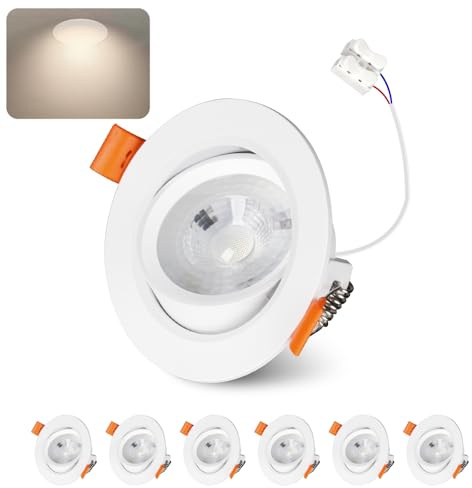 Jaenmsa LED Einbaustrahler 230V 7W, 30°-60° Schwenkbar Flache LED Deckenspots, 4000K Neutralweiß, 650LM, IP44, Nicht Dimmbar, Einbauleuchten Weiß 68-80mm Spots Deckenleuchte, 6er Set