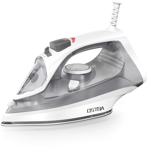OSTBA 1600W Steam Iron for Clothes Quick Heating Non-stick Sole Precise Thermostatic Dial Self-Cleaning Anti-Limescale Anti-Drip Function 300ml Tank :