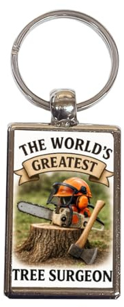World’s Greatest Tree Surgeon Keyring – Metal Keychain with Chainsaw & Axe Design – Arborist Gift