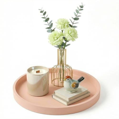 Dekoratives Tablett, 23 cm rundes Tisch-Tablett, Silikon-Wohnaccessoire, Kosmetiktablett & Schmuckaufbewahrung, geeignet für Wohnzimmer, Schlafzimmer, Badezimmer (Rosa)