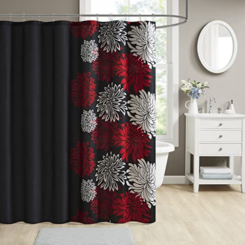 Comfort Spaces Enya Bathroom Shower Curtain Floral Printed Niedliche, schicke Badevorhänge aus Mikrofaser, Polyester, rot/schwarz, 72 W x 72 L (Pack of 1)
