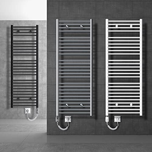 ECD Germany Badheizkörper Elektrisch 600 x 1200 mm Weiß gerade mit Seitenanschluss inkl. Heizstab 1200W Große Leistung - Design Heizkörper Handtuchwärmer Handtuchtrockner Handtuchheizkörper Heizung