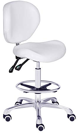 Kaleurrier Höhenverstellbarer Zeichenhocker mit Rückenlehne und Fußstütze, Drehstuhl für Arbeitsstudio, Zahnarztbüro, Salon, Küche, Theke, hohe Schreibtischstühle für Zuhause (weiß)