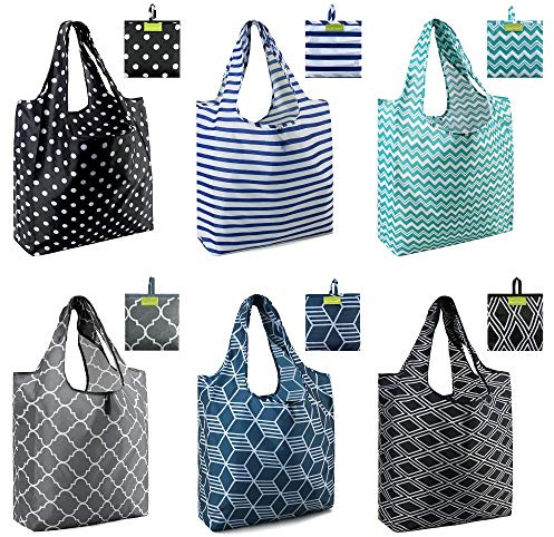 BeeGreen Grocery Bags | Reusable Gift Bags, Large Tote for Women & Foldable Beach Bag - 6 Pack Reusable Bag With Handles | Collapsible Cute Cloth Storage for Market, Holiday & Shopping | Washable