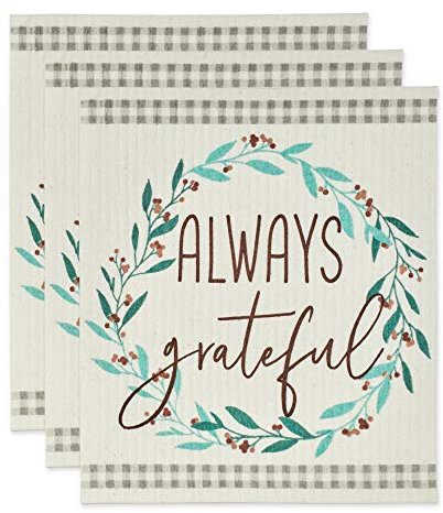 DII Reutilizable, Lavable a máquina y Apto para lavavajillas, Biodegradable, algodón, Siempre Agradecido, 7.75 x 6.75 Pulgadas