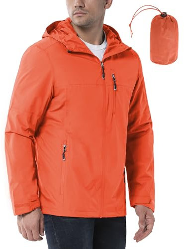 33,000ft Regenjacke Herren Wasserdicht Outdoorjacke Leichte Freizeitjacke Packbare Windjacke Fahrrad Regenmantel mit Kapuze Rot XL