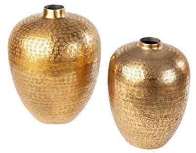 Handgearbeitetes Vasen 2er Set Oriental 33cm Gold mit Bodenschutz in Handarbeit verziert Dekovase Blumenvasen