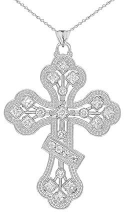 Little Treasures Russisch Orthodox Kreuz Anhänger Halskette in Sterling Silber 925 (Verfügbare Kettenlänge 40cm - 45cm - 50cm - 55cm)