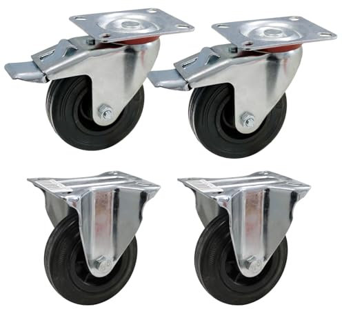 Rollensatz 2 Lenkrollen 2 Bockrollen 100mm Rollenset Rollwagen Rollcontainer Rollbehälter Transportwagen Transportrollen Anschraubplatte