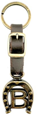 JA Horse Schlüsselanhänger Leder Kupfer Hufeisen Pferd Reiter Brief A-Z Made in Europe (B)