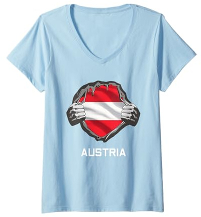 Damen Österreich Flagge Austria Fußball Fan Team Trikot Frauen T-Shirt mit V-Ausschnitt