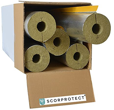 Scorprotect® voller Karton Alukaschierte Rohrschale Rohrisolierung Steinwolle mit 0.040 Wärmeleitfähigkeit (Steinwolle, 54 x 50 mm x 1 Meter)