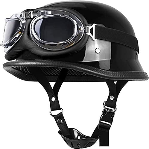 ZLYJ Retro Oldtimer Motorrad Jethelm Mit Brille Halbschalen Jethelm Brain-Cap Chopper Moped Rollerhelm ECE-Zertifizierung B,L(59-60cm)
