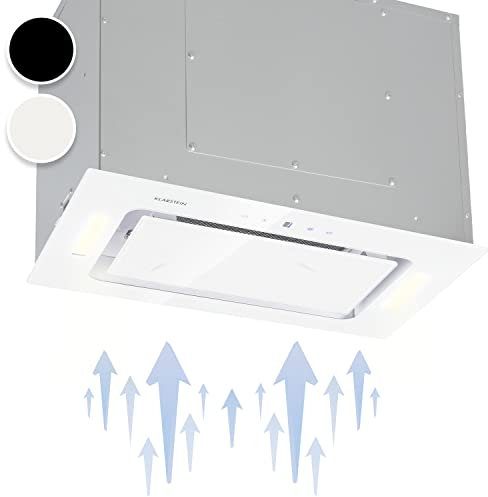 Klarstein Hektor Extractor Hood, Integrated Built in Cooker Hood Kitchen Extractor Fan with LED Light, Touch Control, Timer, 52cm wide, 190 Watt, 530 m³/h Exhaust Air Output, White