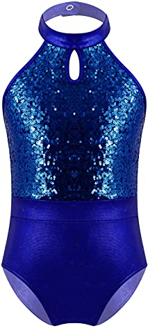 YOOJIA Kinder Mädchen Gymnastikanzug Metallic Turnanzug Ärmellos Ballettanzug Ballett Body Trikot Tanz Leotard Akrobatik Sportbody in Gr.110-164 Royal Blau C 134-140