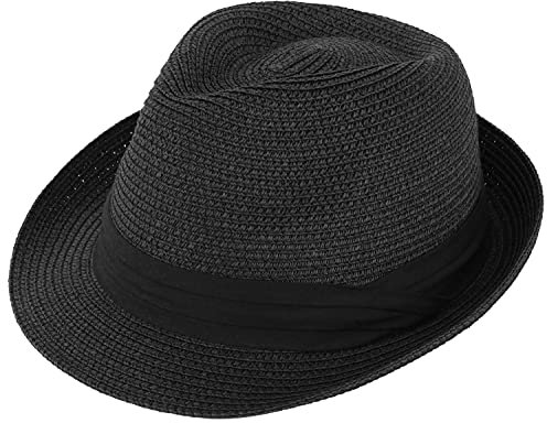 Simplicity Sombrero de paja de sombrero de paja de sombrero de sombrero de playa de ala corta clásica de verano para hombres/mujeres, Negro empacable, Large/X-Large