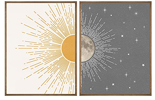 Artivo Sun Moon Boho-Wanddekoration, 2er-Set, 30,5 x 40,6 cm, himmlische Poster, Mitte des Jahrhunderts, moderne Drucke für Wandkunst, Wanddekoration für Schlafzimmer
