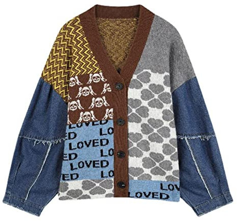 JASCLS Women's Long Sleeves Leopard Print Knitting Cardigan Open Front Thick Sweater Outwear Coats with Pocket, 66-red, One Size