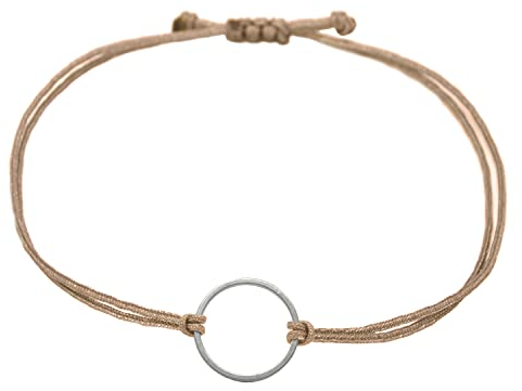 Selfmade Jewelry Armband Damen Kreis Silber Größenverstellbares Makramee Armbändchen Größenverstellbar Inkl. Geschenk-Verpackung (Silber - Braun)