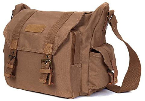 Cwatcun Kameratasche Canvas Kamerataschen,Kamera Tasche für Spiegelreflex,SLR/DSLR,Kompaktkamera, Systemkamera und Zubehör mit abnehmbarem Einsatz Case Stoßfeste Kamera Messenger Bag,Coffee, L