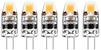 LED G4 Lampen Dimmbar, 2W G4 LED Birnen 4000K Kaltweiß 300lm, Ersatz für 20W Halogenlampen, Kein Flackern 360° Lichtwinkel,12-24V AC/DC,5er Pack [Energieklasse E]