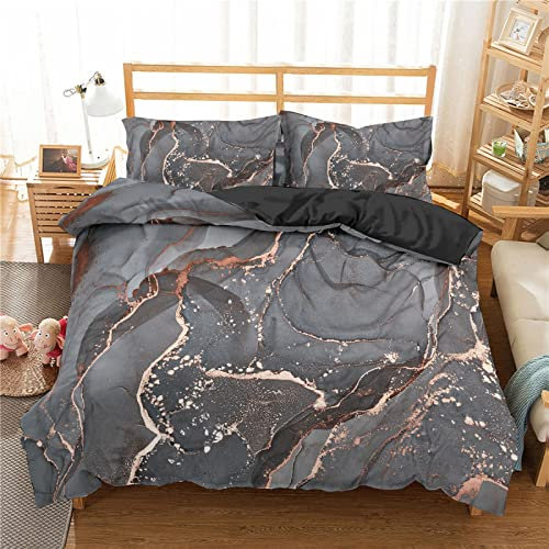 Double Duvet Set Grey Rose Gold Bedding Microfiber Duvet Cover Sets Anti Dust Mite，Allergic Breathable Duvet Set,1 Duvet Cover Double with Zipper Closure+Pillow Cases 2 Pack 50x75cm