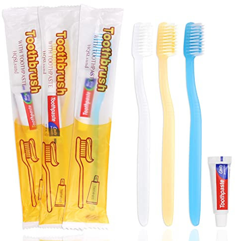 Einmal Zahnbürsten,120 Packungen Einwegzahnbürsten Mit Zahnpasta Set Einzeln Verpackt für Hotel/Camping/Pflegeheim/Wohltätigkeit (3 Farben)