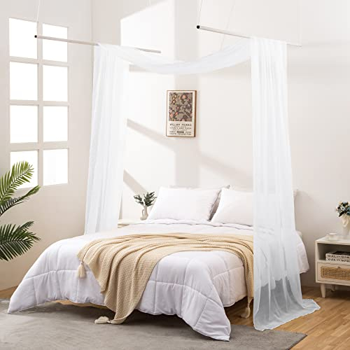 JADE POKE Betthimmel-Vorhänge, 54 cm Lang, Weiß, Durchscheinend, Bettvorhänge für Mädchen, Baldachin-Netz für Kleinkind-Bett, Queen-Breit, 52
