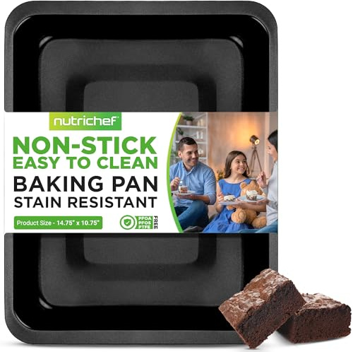 NutriChef Nonstick Baking Pan - 14 x 10 Rectangular Carbon Steel Baking Tray - Premium Bakeware for Brownies, Cakes, Lasagna, & More - Dishwasher Safe, Black