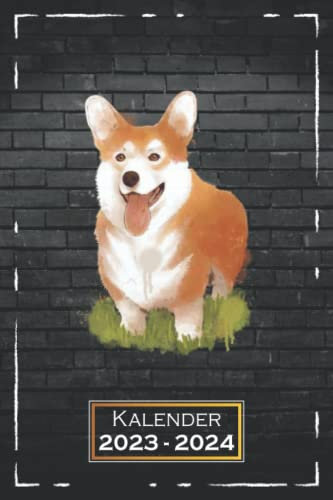 Kalender 2023-2024: Hund, Hundemotiv A5 (6x9), Softcover | 1 Woche auf 2 Seiten | mit Monatsübersicht, Feiertagsliste & Kontakttabelle | Tiere | qd1