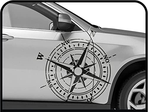 Kit 2 autocollants rose des vents effet usé pour voitures camionnettes et fourgonnettes graphiques adhésifs pour voitures camping-car caravane Van minibus (NOIR)