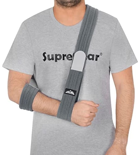 supregear Armschlinge, Verstellbar Leicht Komfortabel Schulterschlinge, Atmungsaktiv, Medizinische Schulterstütze für Verletzten Arm/Hand/Ellenbogen, Dunkelgrau