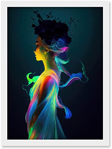 Doppelganger33 LTD Nature Fairy In Colourful Fluorescent Light Dress Artwork Framed Wall Art Print A4