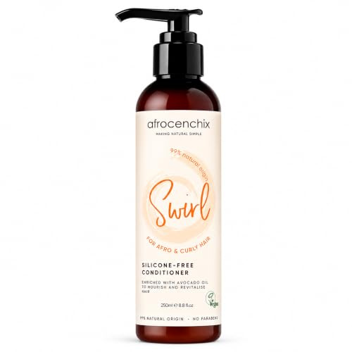Afrocenchix Swirl – 100% Natural Moisturising Conditioner for Curly Hair with Avocado oil – Hydrates & Freshens Curls – Silicone-Free Conditioner for Dry, Damaged Hair – 250ml
