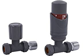 Radiator Valves Thermostatic Radiator Valves Angled or Straight Lockshield UK Valve 1/2 x 15mm (Straight Grey)