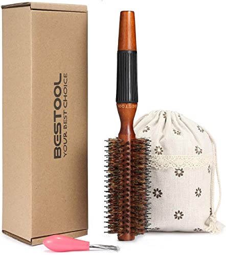 BESTOOL Rundbürste zum Föhnen,Wildschweinborsten Rundhaarbürste mit Holzfass, große runde Stylingbürste für Frauen und Männer, Glätten, Locken, Hinzufügen von Haar Volumen und Glanz (2 Inch)