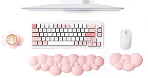 MAMBASNAKE Cloud Wrist Rest Keyboard and Mouse Set with Coaster, Memory Foam Ergonomic Cushion Support Pad with Non-Slip Base, Typing and Wrist Pain Relief for Work Gaming Computer - Pink