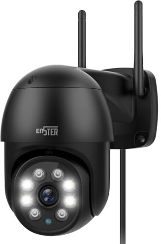 ENSTER 2.5K 4MP Camara Vigilancia WiFi Exterior, 2,4Ghz/5Ghz WiFi PTZ IP Cámara Exterior con Detección Humana Seguimiento Automático, Visión Nocturna en Color