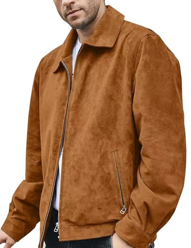 FLAVOR Chaqueta bomber de cuero genuino y ante abrigo casual para hombre