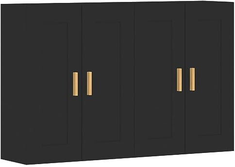 vidaXL Wandschrank 2 STK., Hängeschrank mit viel Stauraum, Sideboard für Wohnzimmer, Schrank Wandmontage Lagerschrank Kommode, Skandinavisch, Schwarz Holzwerkstoff