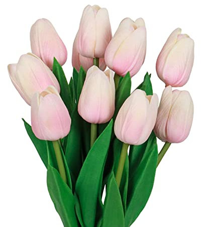 VaryFloral 10 Pezzi Tulipani Artificiali Realistici Tulipani Finti Rosa Fiori Finti Tocco Reale Tulipani Artificiali Fiori in Lattice Bouquet di Fiori Artificiali con Steli per Bouquet da Matrimoni