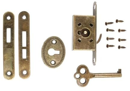 Mini-Einsteckschloss, dekoratives Einsteckschloss mit Schlüssel und Befestigungsschraube, kann für Möbel, Schubladen, Kleiderschränke, Schmuckschatullen verwendet werden (Bronze-1 Anzug)