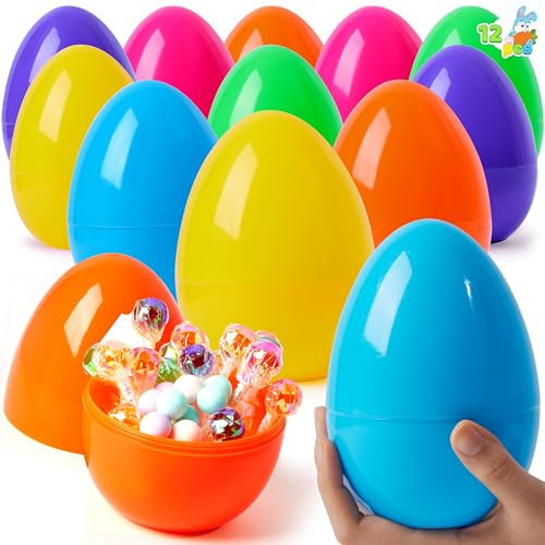 JOYIN 12 Stück Jumbo-Ostereier, 6 Zoll große Bunte Ostereier aus Plastik, Leere Eier zum Befüllen für das Ostereier-Suchspiel, Eierspielzeug für Kleinkinder, Füllmaterial für Korbfüller, Spielzeug
