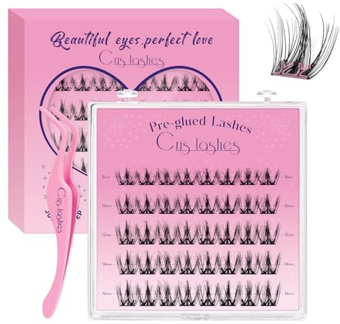 Crislashes Pestañas Autoadhesivas, 40pcs de Pestañas DIY Prepegadas con Pinzas para Pestañas, Mezcla de Extensiones de Pestañas Falsas D Curl 8-16mm, Reutilizables sin Pegamento en Casa (Fluttery 02)