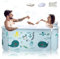 Baignoire pliable portable extra large de 140 cm avec cadre en métal pour adulte, baignoire SPA familiale avec couvercle pour petite salle de bain (Style océanique LK1)