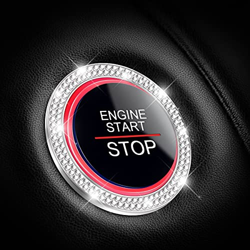Adunsiaoto 2 Stück Universal Auto Kristall Strass Motor Starter Dekoration Ring, Auto Bling Bling Strass Kristall Dekoration Ring, Bling Auto Dekor Zubehör(Weiß)